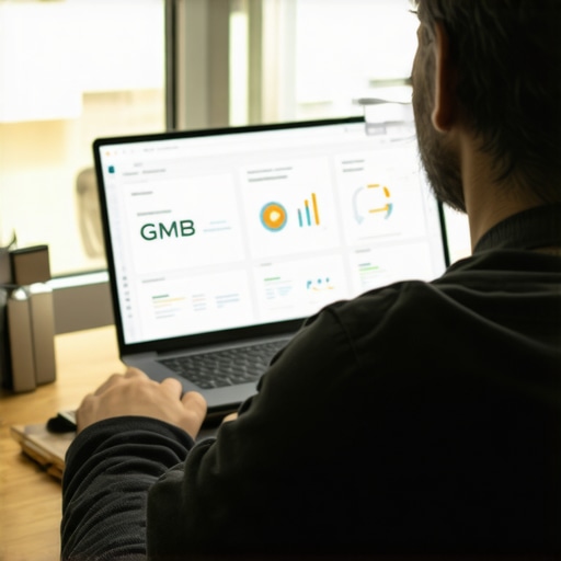 Digital marketing professional reviewing local SEO analytics on a computer.