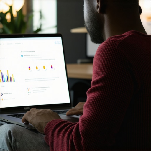 Business owner analyzing local SEO signals on a laptop with GMB dashboard