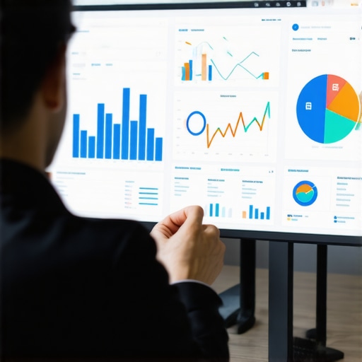 Expert analyzing SEO data on a digital dashboard with graphs and icons