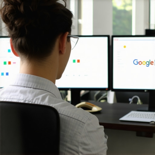 SEO analyst examining GMB signals on multiple monitors