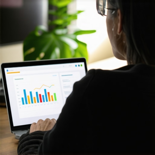 Business owner engaging with customers and managing GMB profile on a laptop, with local SEO charts