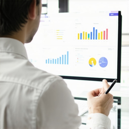 An SEO expert reviewing Google My Business profile analytics on a computer