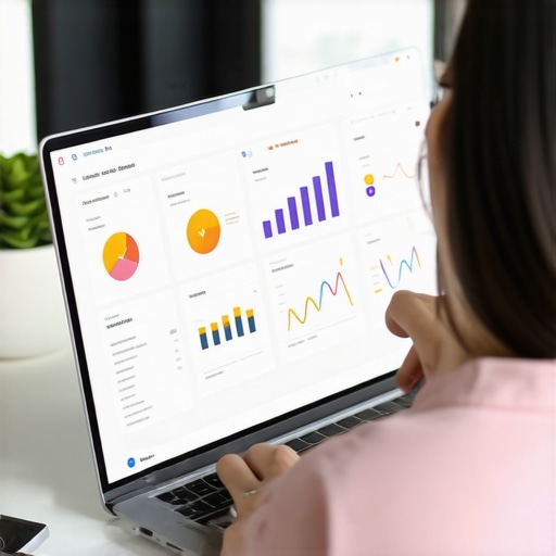 Business owner analyzing Google My Business profile on laptop with local SEO metrics