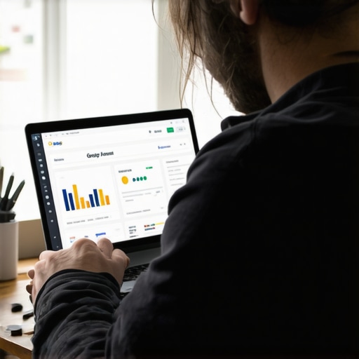 Person working on Google My Business profile with data analysis in background