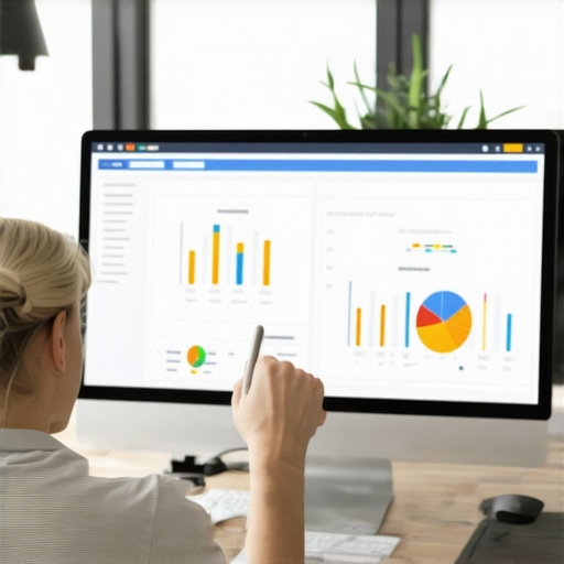 Person analyzing SEO analytics on a computer for GMB profile maintenance.