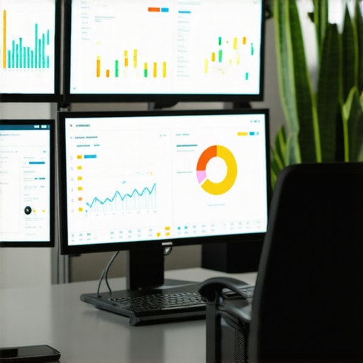 Screens showing Google My Business analytics and citation reports in a modern office setting.