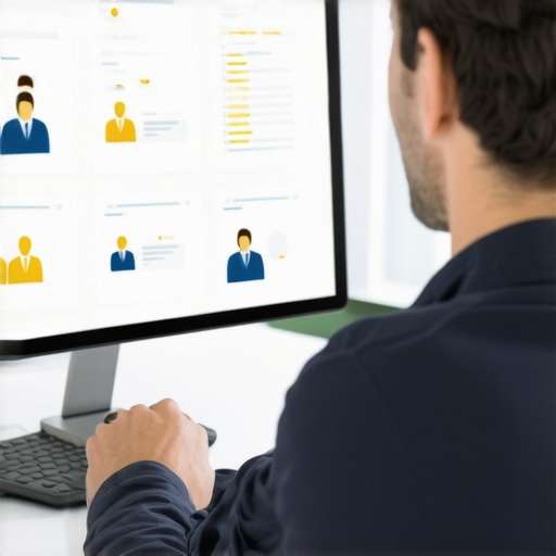 Technician analyzing and cleaning business listing data on computer