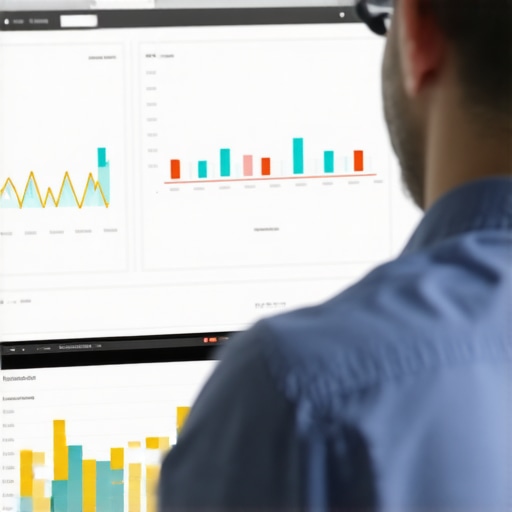 A person analyzing local SEO data on a computer screen with graphs and dashboards.