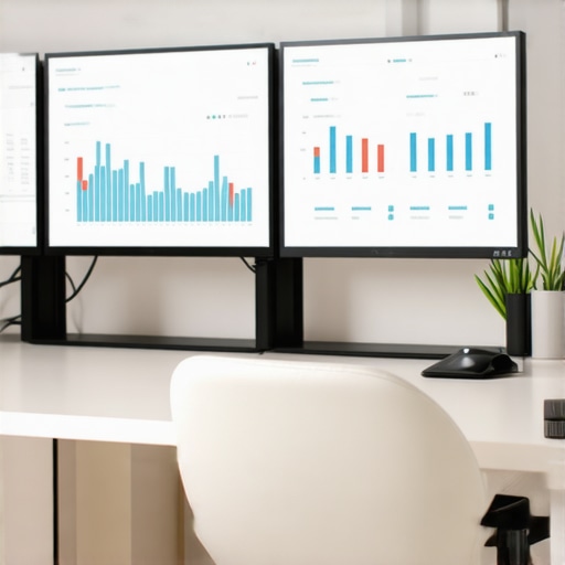 Person managing Google My Business signals using analytics software on dual monitors.