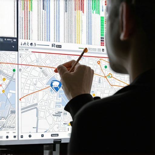 Person reviewing digital map data and signal diagnostics on a computer