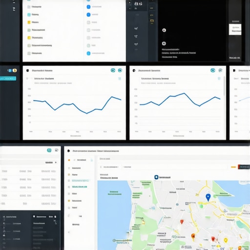A workspace with screens showing SEO data and geo-mapping tools used for GMB signal monitoring