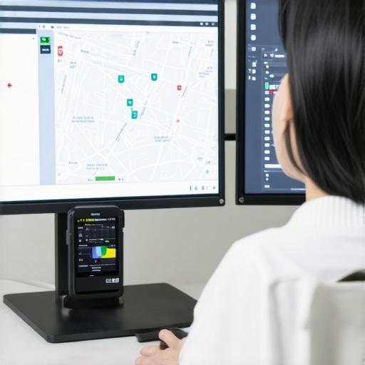 Close-up of a person reviewing local map data on a computer with GPS tools