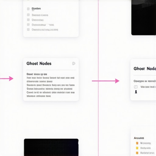 Illustration of a map with highlighted ghost nodes and cleanup steps.