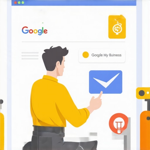 Person working on fixing Google My Business signals with icons and tools on the monitor.