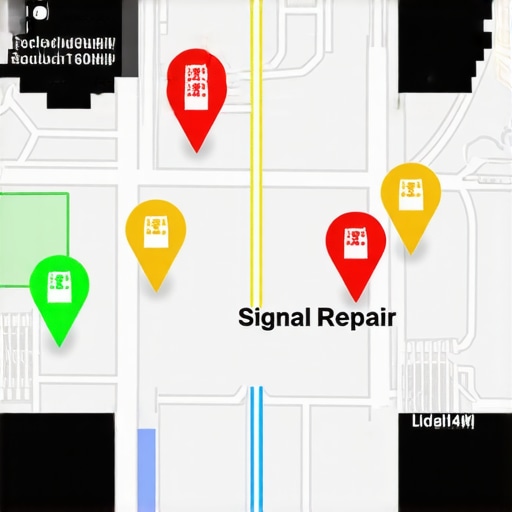 GMB Signal Repair Visual Illustration of digital map with signal repair icons and error markers