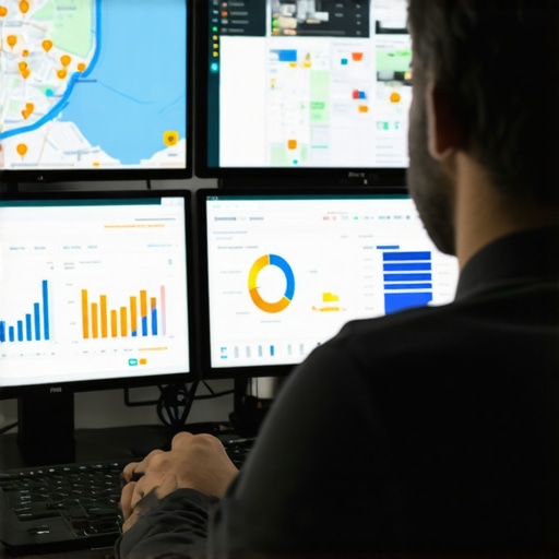 A professional digital marketer reviewing local SEO analytics on multiple screens to maintain signal integrity