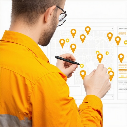 A technician examining digital map signals to correct ghost pins and improve local rankings.