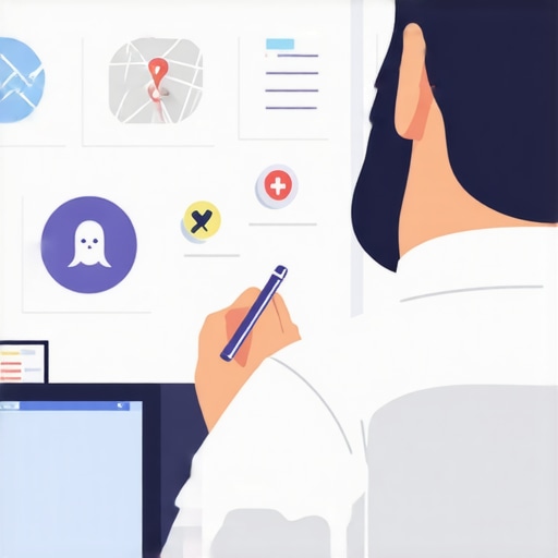 An illustration of a business owner managing local map signals on a digital dashboard.