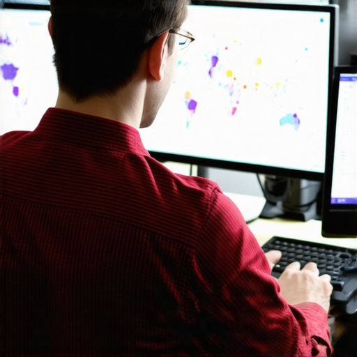 A person analyzing maps and SEO data on computer screens